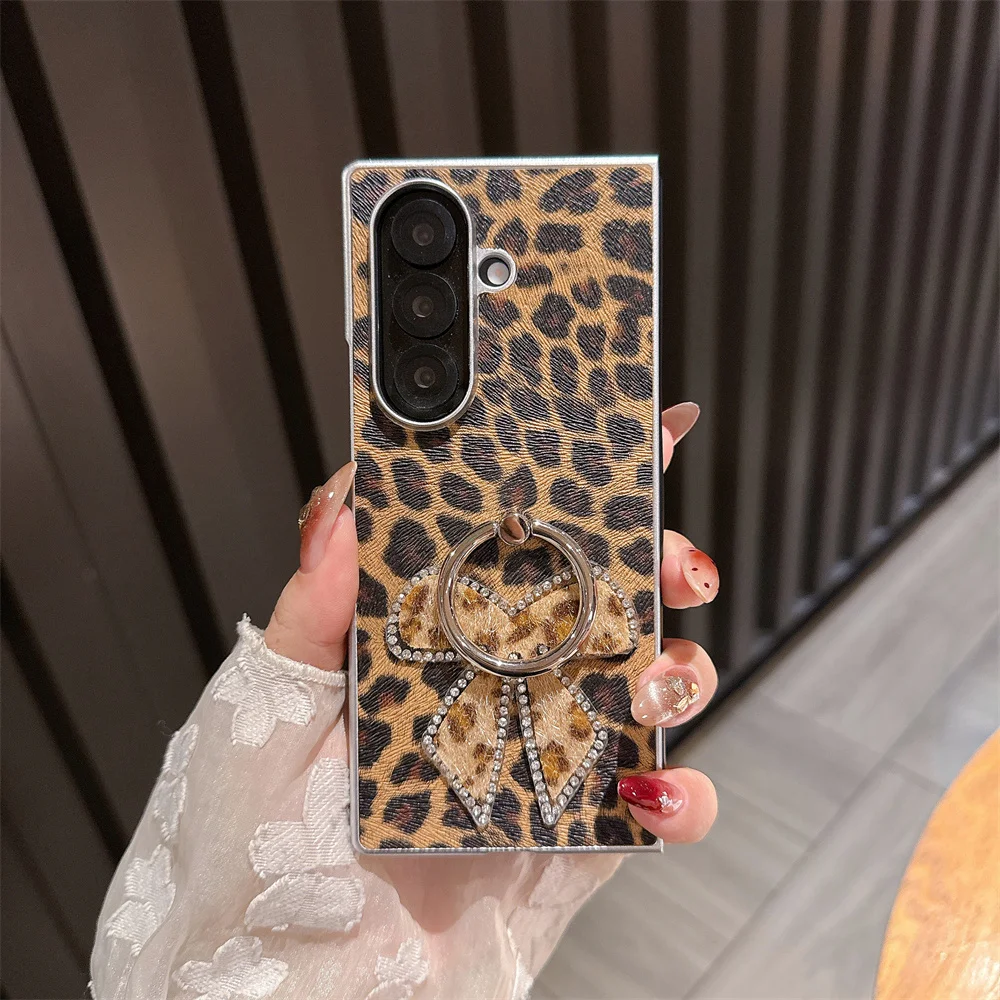 حافظة لهاتف سامسونج جالاكسي Z Fold6 fold5 4 3 Fold7 من الجلد الفاخر الماسي مع حامل حلقي حافظات لطيفة #2