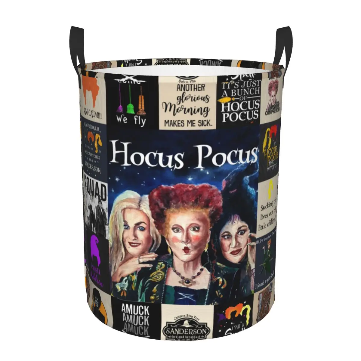 Custom Halloween Hocus Pocus Witch Bat Collage Laundry Hamper Large Clothes Storage Basket Toy Bin Organizer for Kids