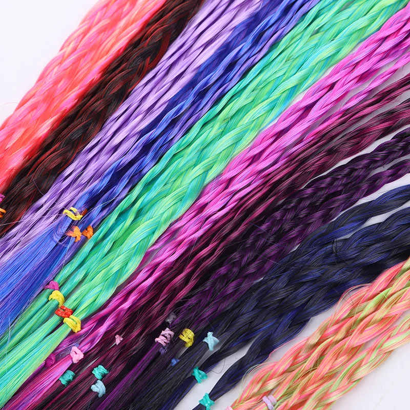 Doczepiane włosy syntetyczne, urocza peruka do cosplayu dla dzieci, warkocze, kucyk dla dziewczynki, przebranie, kolorowe akcesoria do włosów.