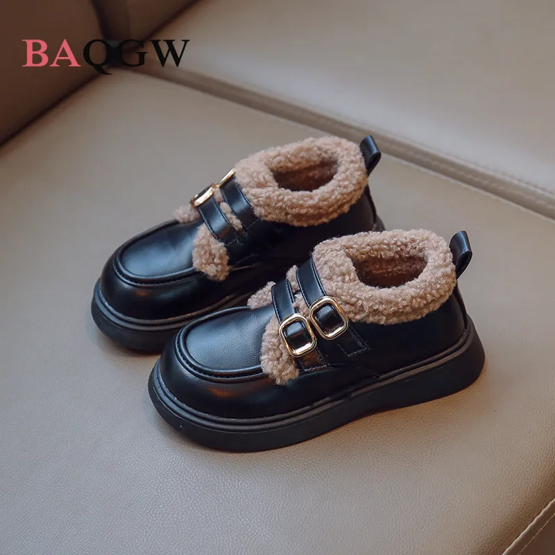 

Girls Cotton Shoes Fleece Lined British Style Princess Shoes 2025 Autumn Winter New Warm Thick Soft Sole Toddler Bean Shoes