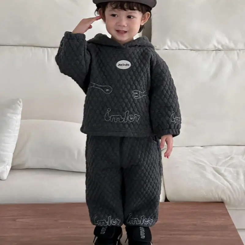 

2025 Winter New Baby Warm Clothes Kids Boys Girls Cartoon Hooded Sweatshirt + Pants 2pcs Suit Cotton Toddler Fleece Outfits