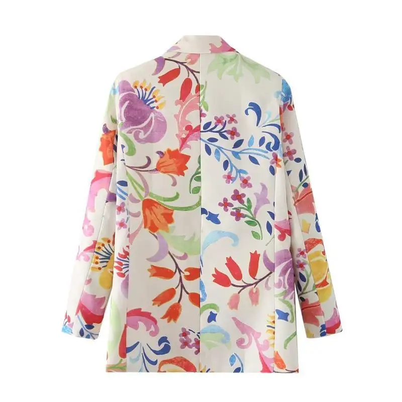 Spring New Vintage Floral Printed Women Suit Jacket Loose Casual Double-breasted Notched Collar Long Sleeve Female Blazers Coat