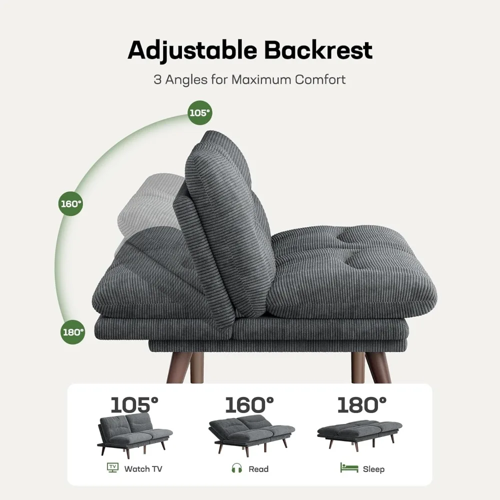 Futon Sofa Bed,Futon Couch with Adjustable Backrest &Armrests,Convertible Small Sleeper Sofa Bed for Small Apartments Study Room image 4