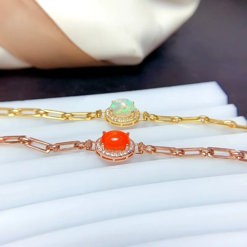 

2023 New Colorful Natural Opal Fashion Bracelet for Women Natural Gemstone Real 925 Silver Charm Fine Party Gift Birthstone