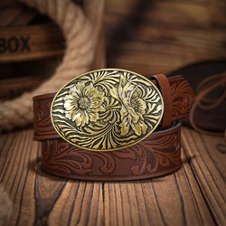 A men's and women's casual retro belt Western style! PU leather belt with metal buckle, suitable for daily work wear