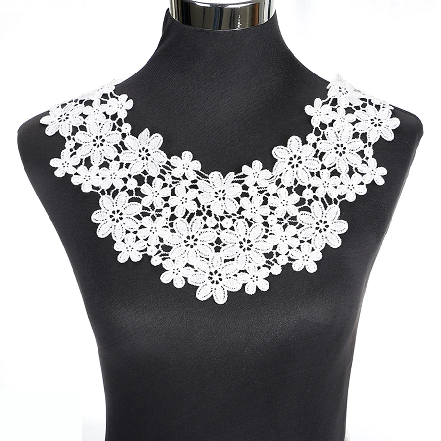 1 Pc Embroidered Venice Lace Fabric Patch Neckline Collar Evening Dress Curtain Decoration Applique Trim DIY Sewing Repair