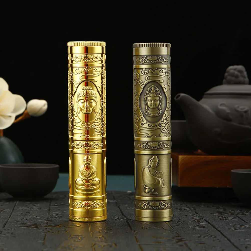 

Metal Buddha Cigarette Case Durable Zinc Alloy Airtight Storage Tube Camping Travel Size Fits Pockets Protects Compression
