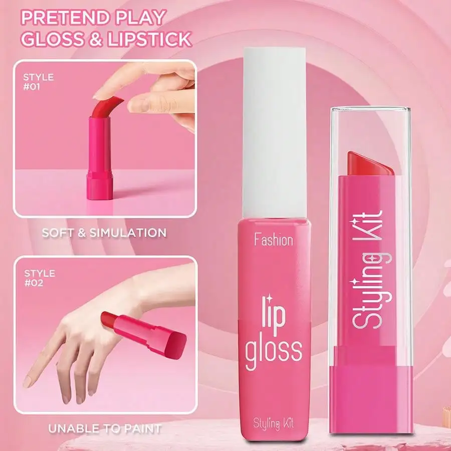 Kids Pretend Makeup Play Set for Ages 3-6 Girls, Children's Cosmetic Simulation Toy Kit, Fashion Styling Beauty Set for Girls