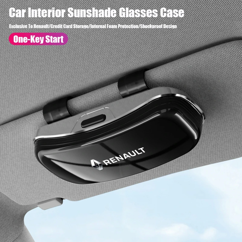 

Футляр для очков на солнцезащитный козырек с эмблемой автомобиля, подарочная коробка для хранения солнцезащитных очков для Renault Clio, Sandero, Captur, Megane, R5, 4 E-tech, Scenic, Austral