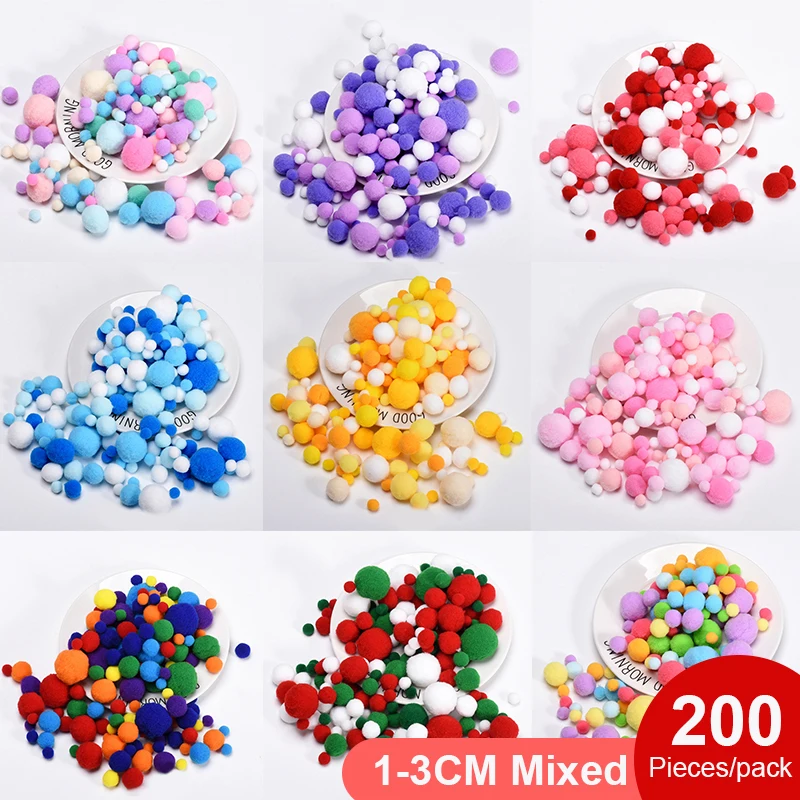 200Pcs/lot 10-30mm Candy Color Pompom Fur Balls Colorful Fluffy Pompones Ball Furball For DIY Handmade Carft Decoration Parts