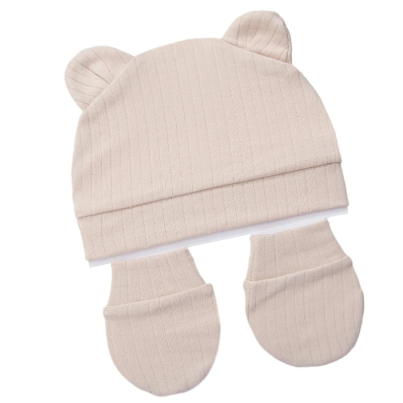 Protective Newborn Apparel Set Comfortable Caps with Mittens for Sensitive Skin