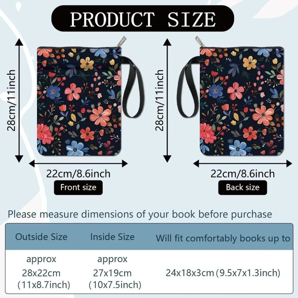 Black Book Protector for Paperbacks Flower Book Covers Plant Book Sleeve Washable Fabric Cloth Book Cover with Zipper
