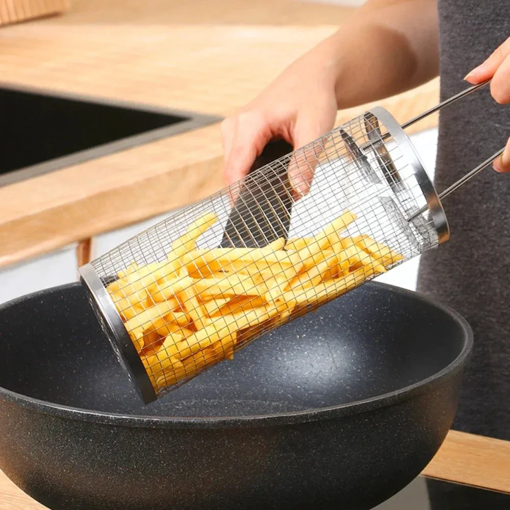 الفولاذ المقاوم للصدأ الشواء قفص 1 قطعة في الهواء الطلق المحمولة الدورية شواء للتخييم نزهة المتداول صافي ترقية أداة شواء #3