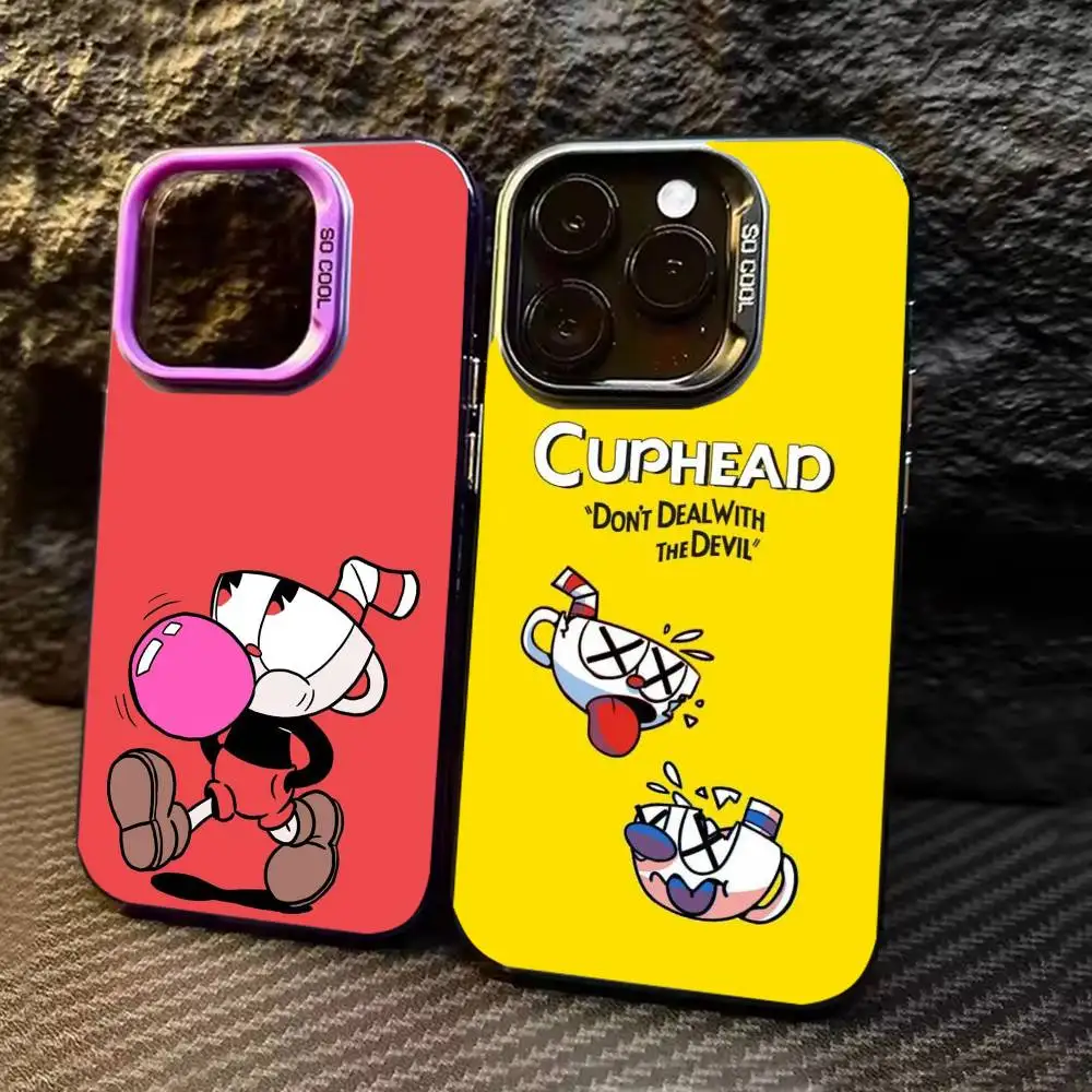 

Cute CupHead And MugMan Phone Case Color Silver Shell For IPhone 17 16 15 14 13 12 11 Pro Max Plus