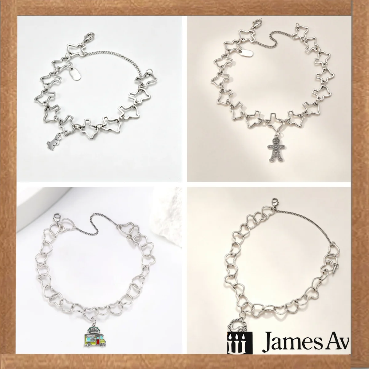 S925 Silver Tone Hollow Star Heart Link Chain Bracelet Mix Style Multi-Charms Wrist Bracelet Punk Fashion Jewelry