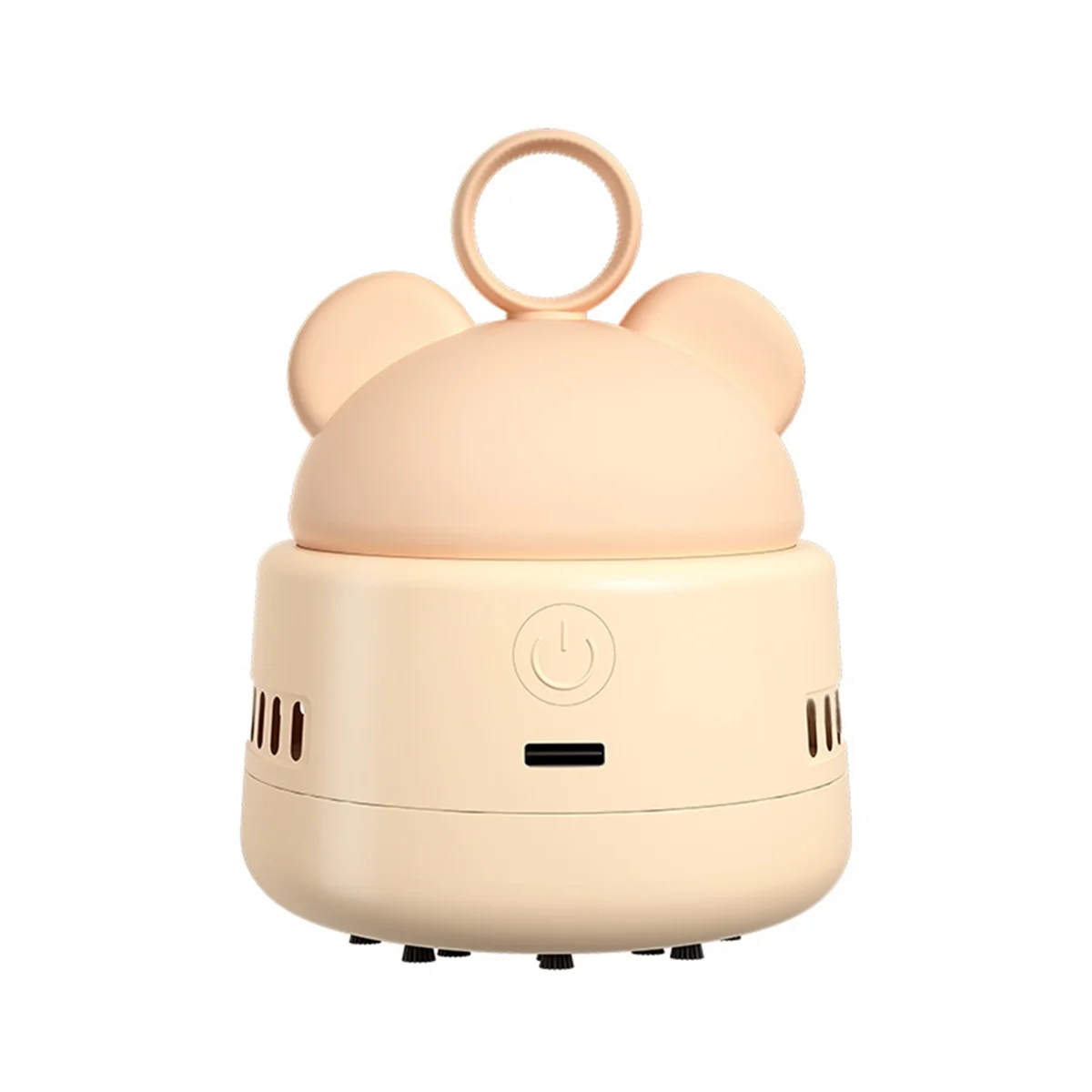 A74G-Cute Desktop Vacuum Cleaner Mini BearHead Ring Vacuum Cleaner for Cleaning Dust Crumbs Apricot Color