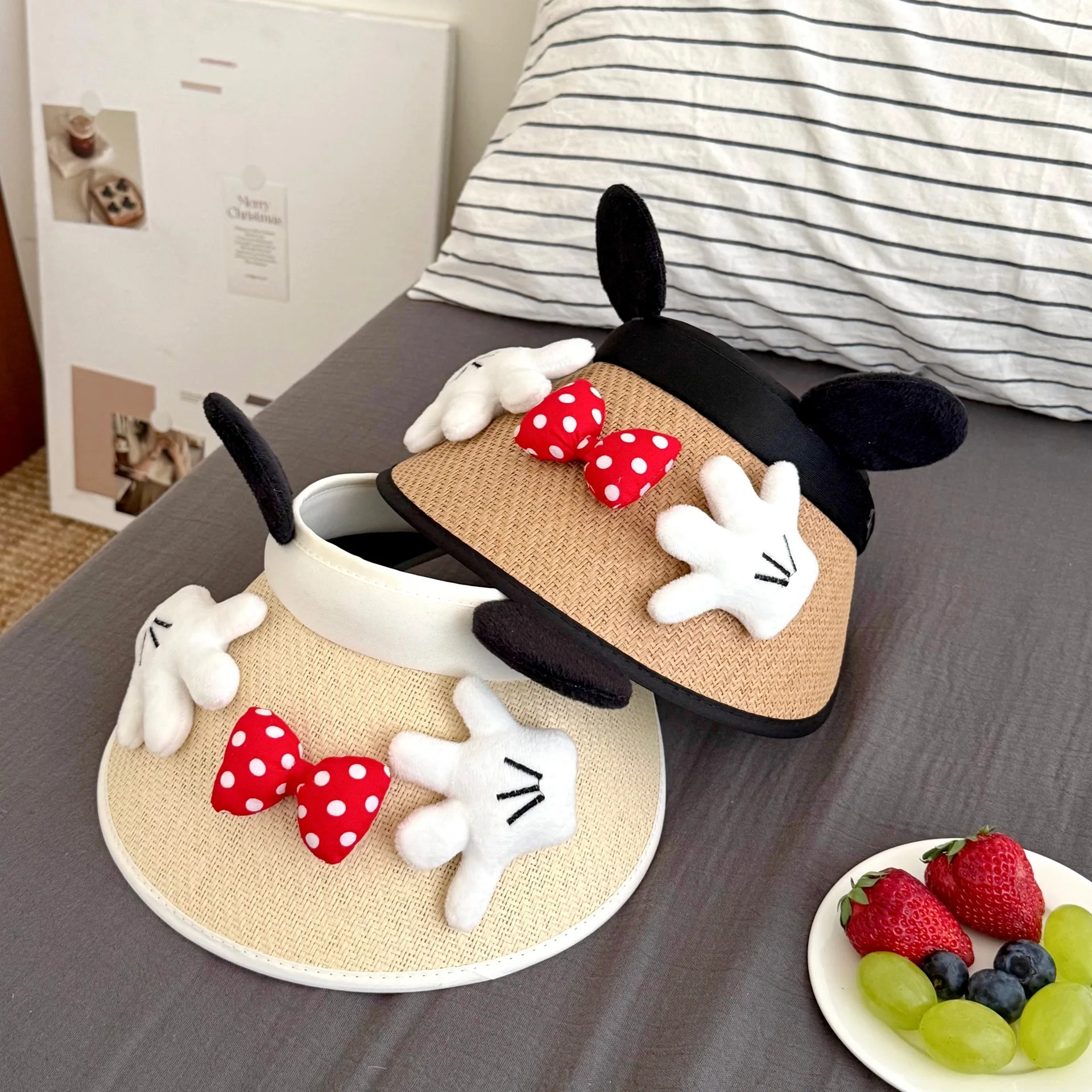 

Cartoon Summer Straw Hat Casual Bowknot Sun Visor Cap Outdoor Beach Sunscreen Top Empty Sun Hats Girl Cute Baseball Caps