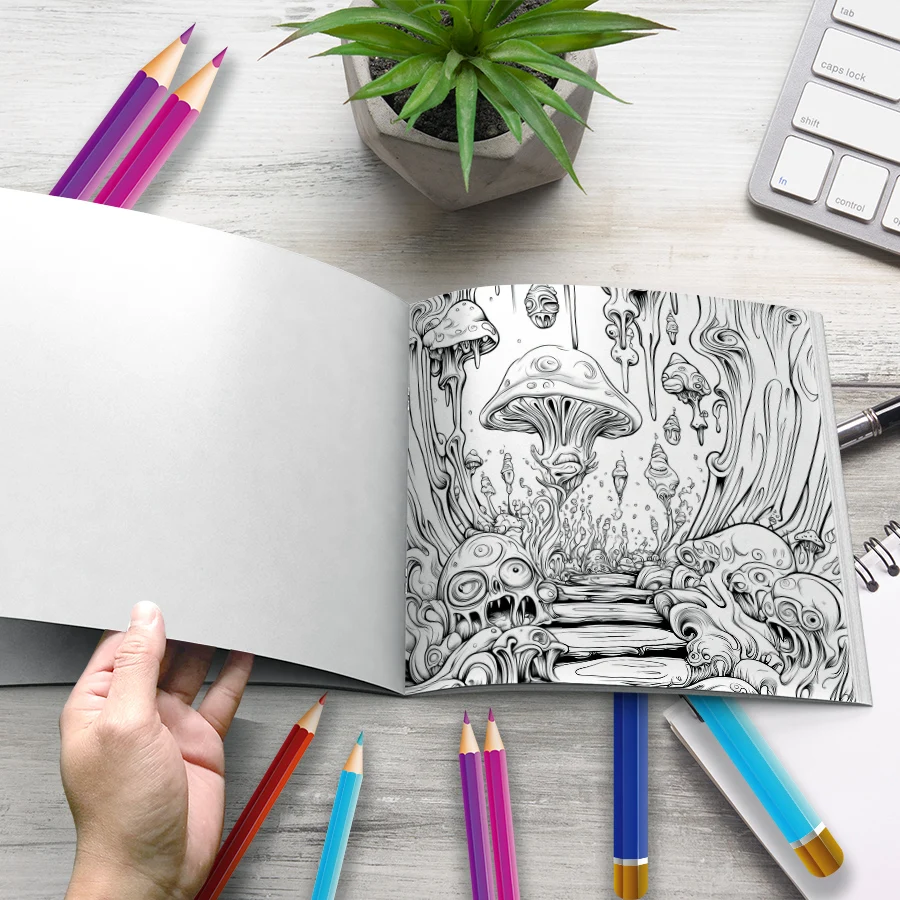 Livre de coloriage Mushroom World, livre d'images pour adultes, Design Original