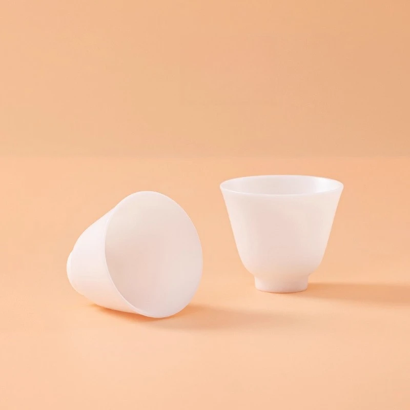 Suet jade porcelain Yurun beads round tea cup teacup Kung Fu tea set household Chinese high-end two packs
