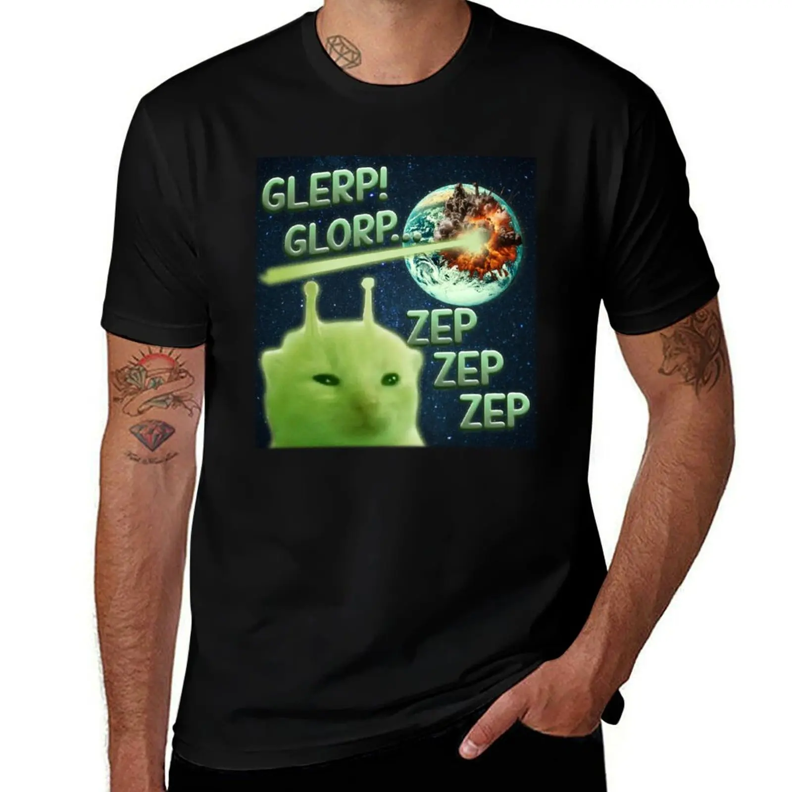 

Glorp Funny Alien Cat Brainrot Meme T-Shirt t shirt man casual men t shirt cotton 100% T-Shirt