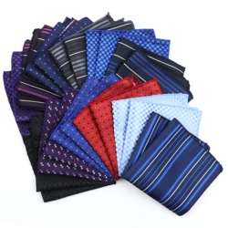 Fashion Silk Polyester Hanky Pocket Squared 24cm Width Striped Plaid Dot Red Blue Handkerchiefs For Men Banquet Accessory Gift