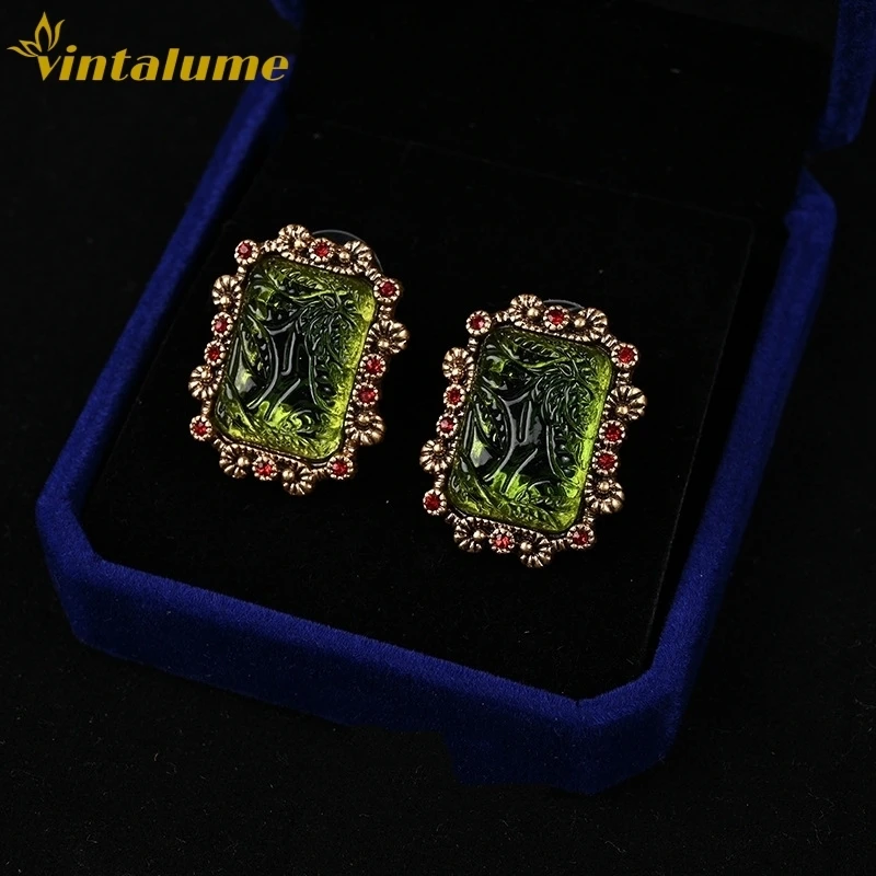 

Серьги-гвоздики Vintalume с цветной глазурью и позолотой, женские, геометрические, винтажные, в стиле дворцовой моды, изящные, в форме цветка, подарок