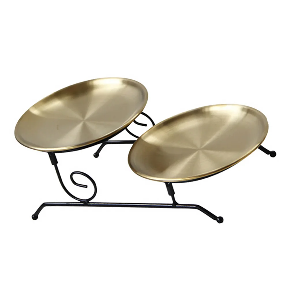 

Double Layer Cake Stand 2-layer Food Container Tray Rack Fruit Dessert Snack Organizer Countertop Iron Material Storage
