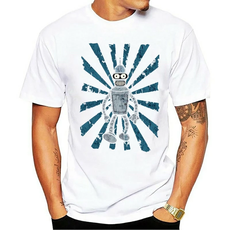 New O-neck T Shirt The Robot Walking Printed Vintage Bender Round Neck Casual Men T-shirt Plus Size S-6XL