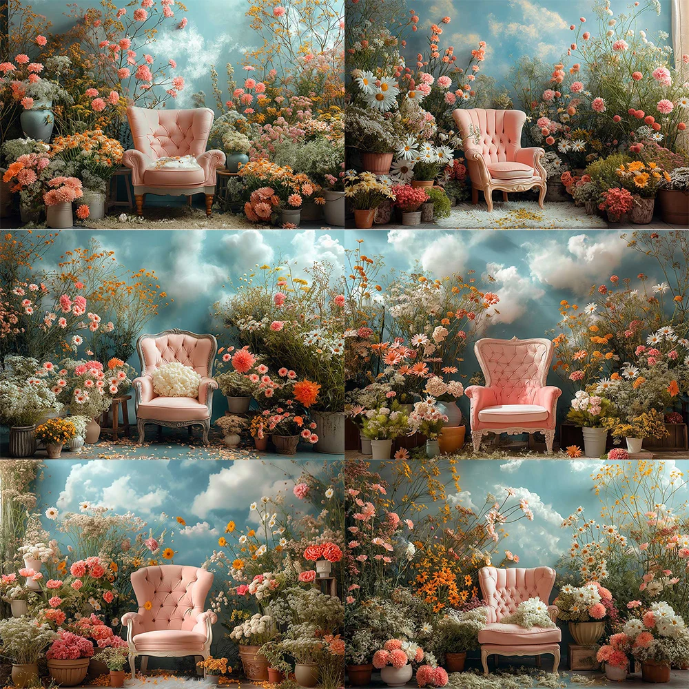 

Summer Floral Photography Background Colorful Flower Sofa Seat Backdrop Decoration Kids Baby Party decora Supplies Studio Props