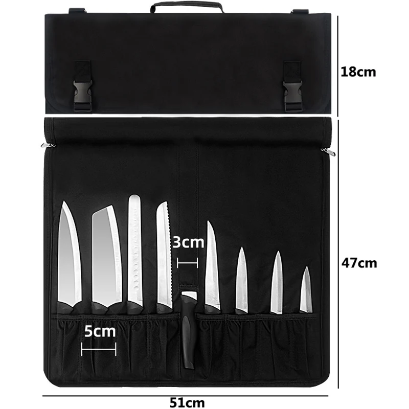 Professional 10 Slots Foldable Chef Knife Bag Kitchen Cooking Slicer Santoku Japanese Knives Storage Pockets Portable Carry Case