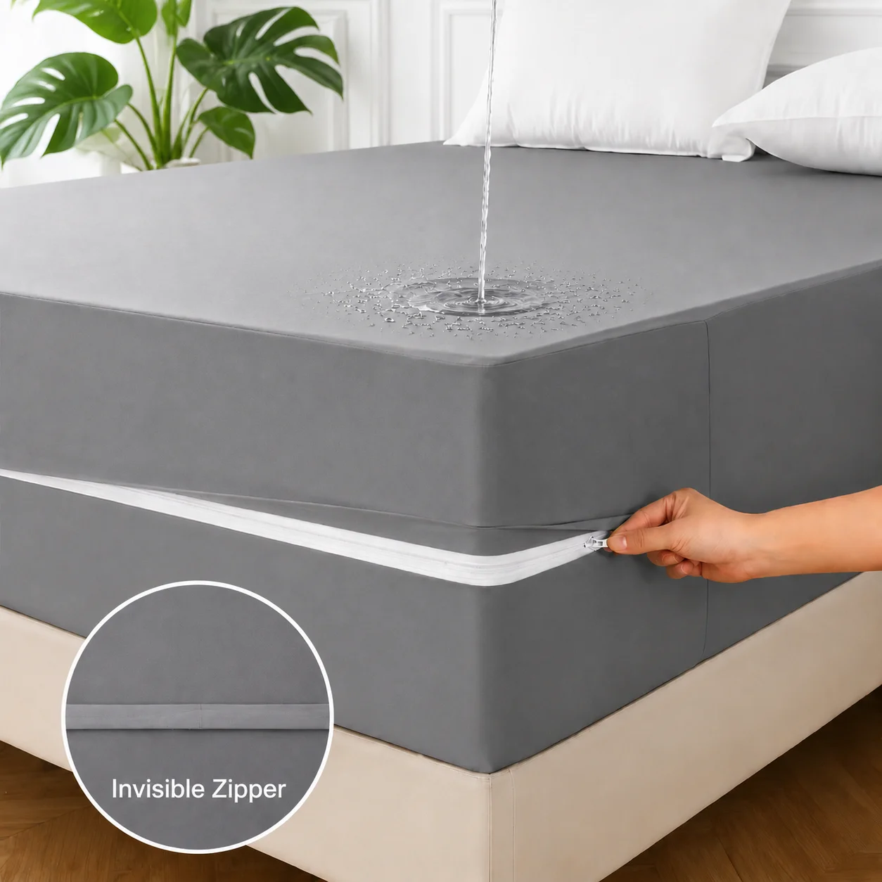 6-seitiger wasserdichter Matratzenschoner mit Reißverschluss, unsichtbarer Matratzenbezug mit Reißverschluss, weicher, atmungsaktiver Anti-Milben-Matratzenüberzug, bis zu 28 cm