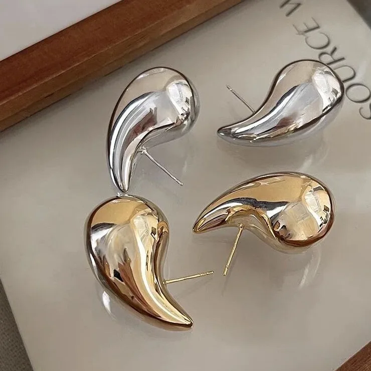 Wholesale Trendy Plate Gold Color Chunky Waterdrop Dupes Drop Earrings for Women Personality Glossy Teardrop Earring Jewelry Gif