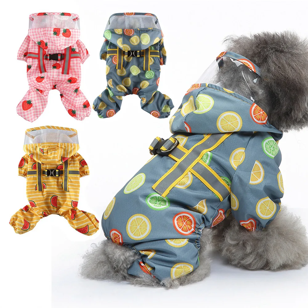 Dog Raincoat Dog Hooded Poncho 4 Legs Dog Rain Jacket with D Leash Ring Waterproof Dog Rain Clothes for Small Medium Dogs