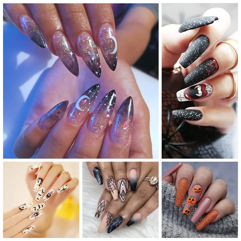 

24Pc/Set Halloween Collection Wearable Nail Finished Product Press on Nail Artificial Nail Long Style False Nail Manicure DIY