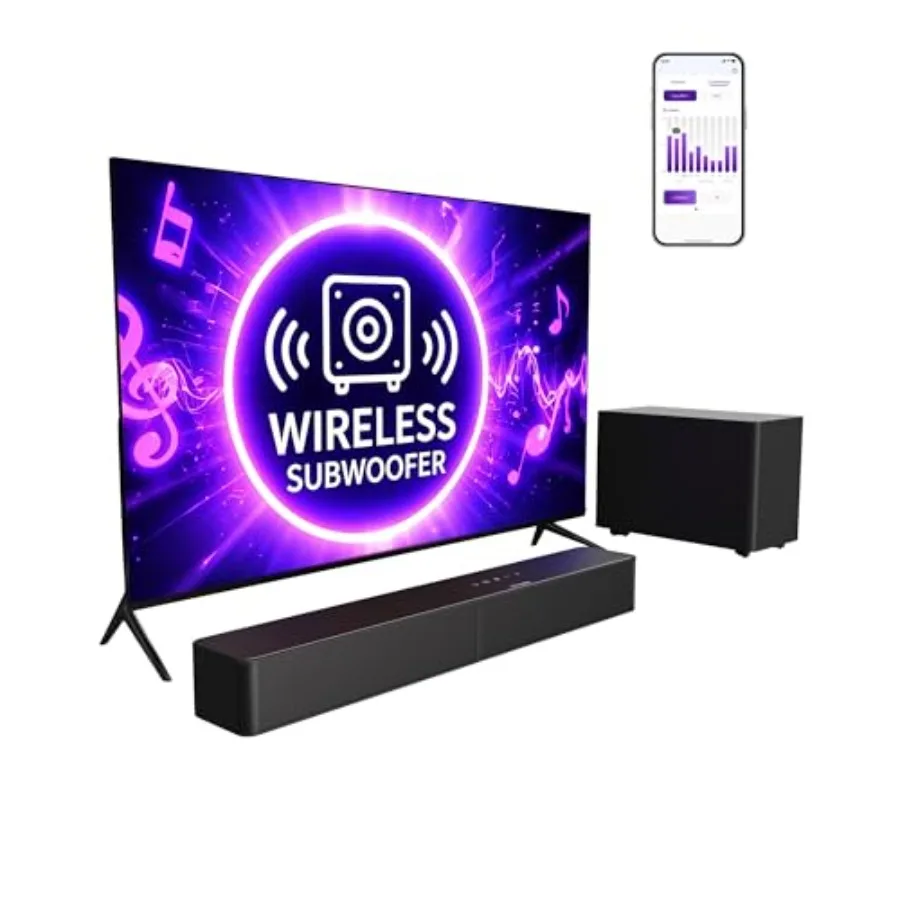 

Sound Bar with Wireless Subwoofer, 240W Peak Power, VoiceMX and BassMX, App Control, 2.1ch Soundbar for Smart TV, Adjustable Ba