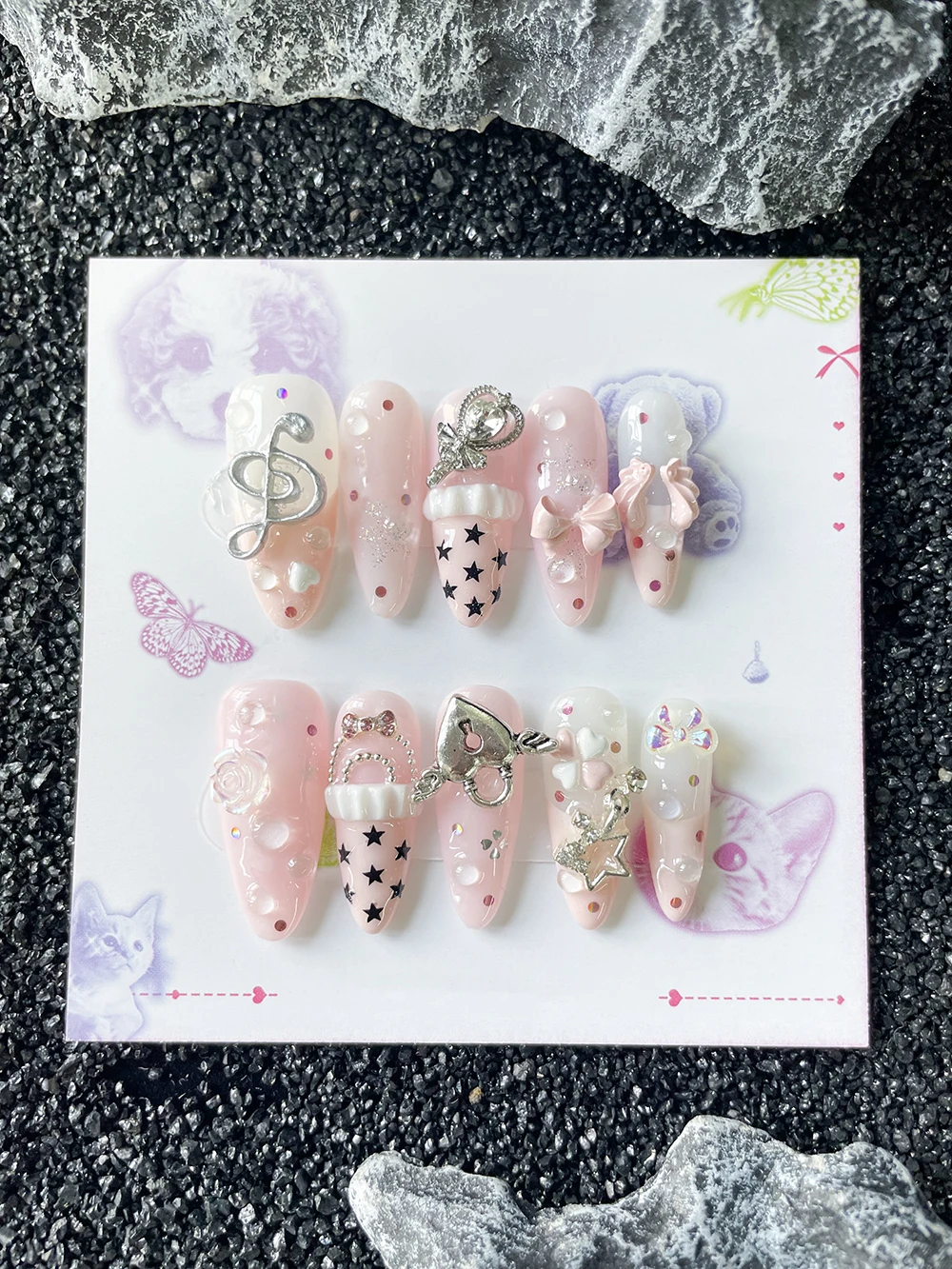 10Pcs Handmade Pink Sweet Long - Nail Art Love ulasan dan harga