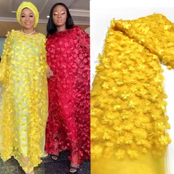 Yellow African Lace Fabric 2023 High Quality Lace Embroidery Butterfly 3d French Nigerian Lace Fabric 5 Yards for Dress HJF5767