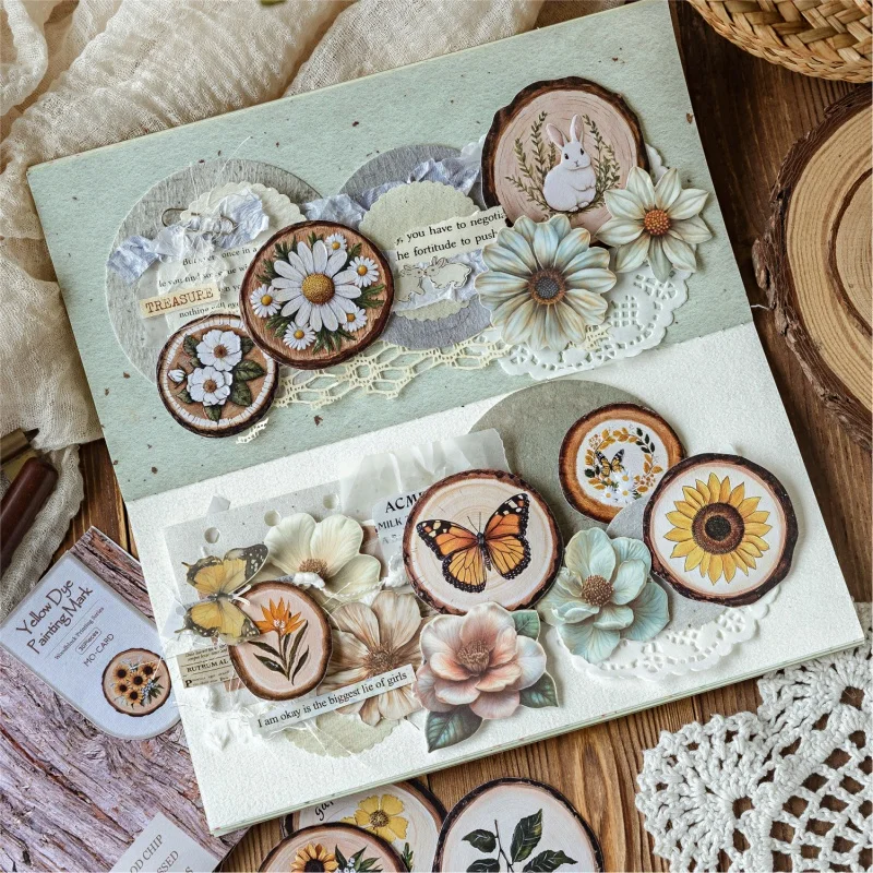 15 ورقة في كل عبوة، ملصقات زخرفية مطبوعة خشبية، ملصقات دفتر القصاصات المصنوعة يدويًا #1