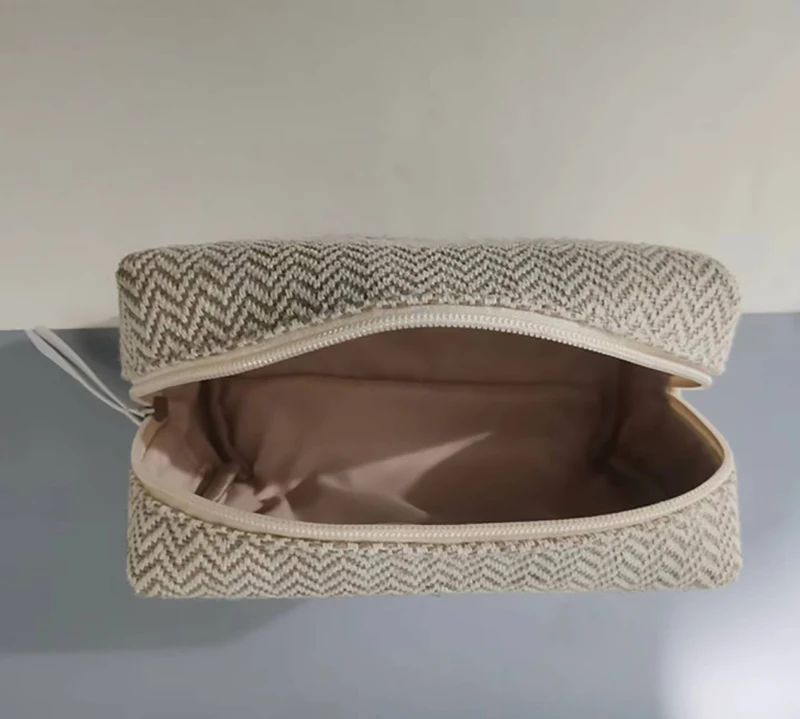 5pcs Cosmetic Bags Women Weave Two Color Patchwok Solid Protable Makeup Bag 3Colors