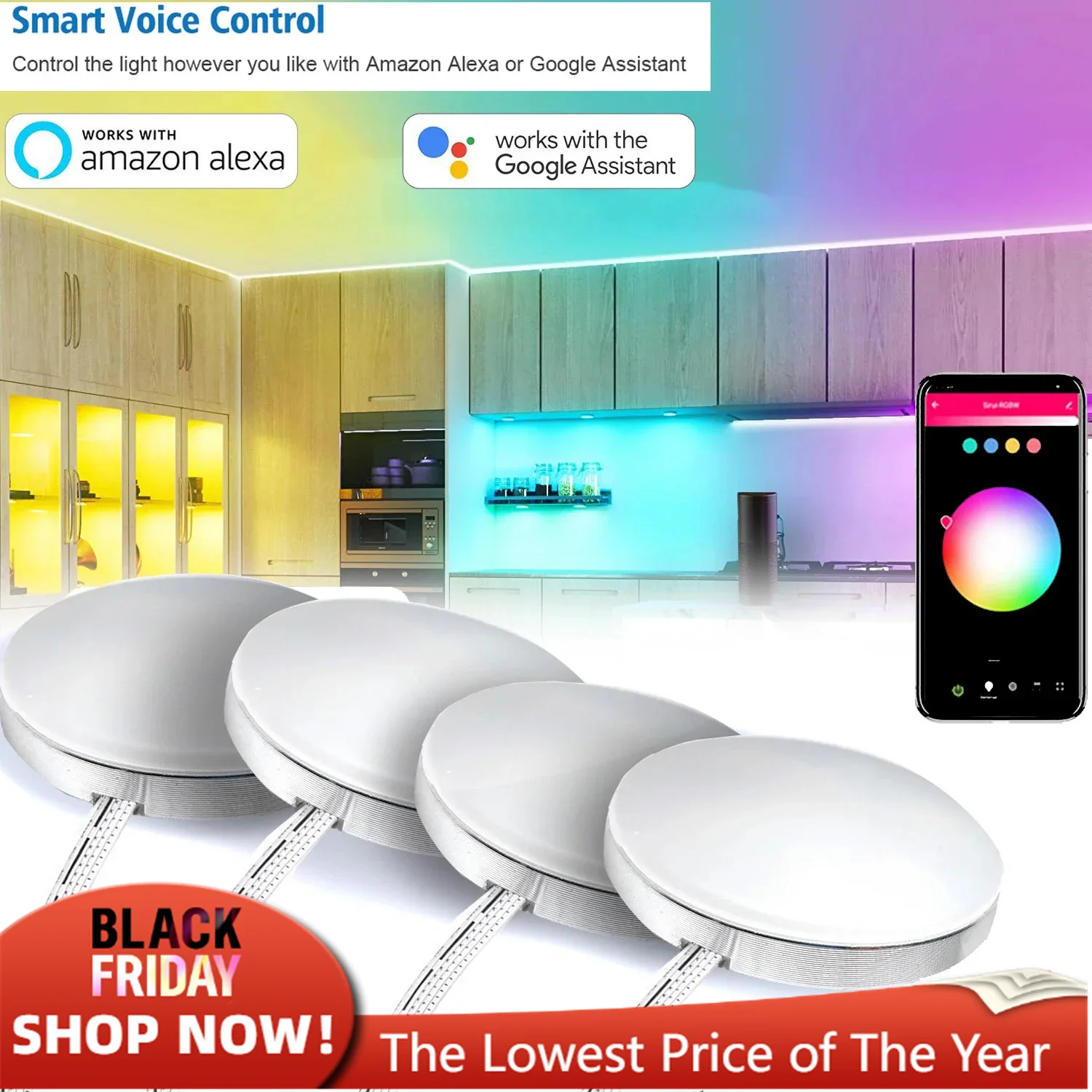 Aluminum Tuya Wifi Control RGB LED Under Cabinet Lighting Dimming Kitchen Counter Furniture Lighting Kit For Alexa Google Home