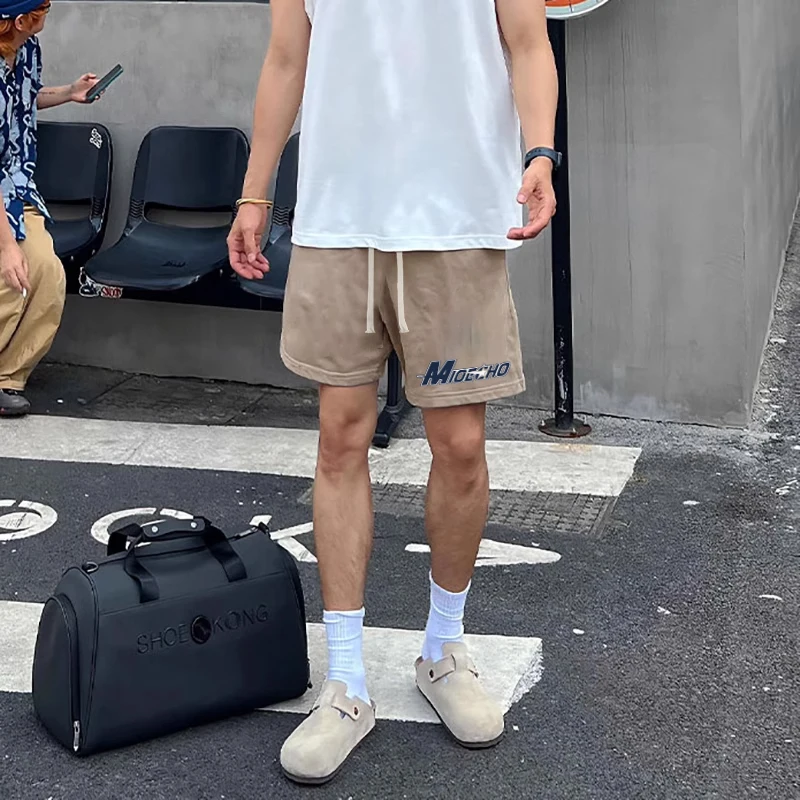 

Street Casual Men's Short Pants American Style Letter Print Loose Fit Summer Vintage Drawstring Youth Active Polyester Cotton...