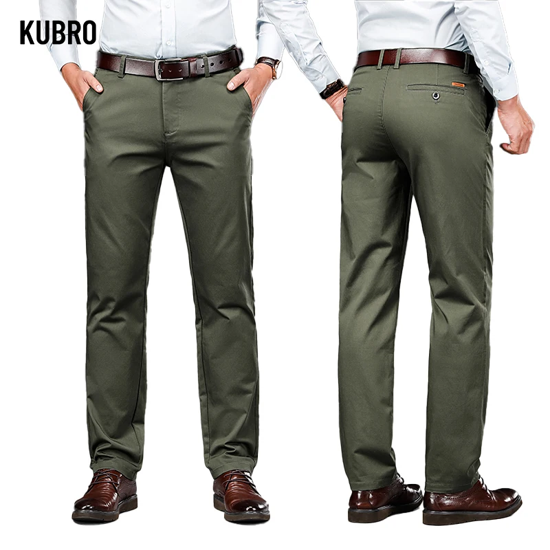 KUBRO High Quality Men's Clothing Autumn Winter Office Business Casual Suit Trousers American Elegant Loose Straight Cargo Pants