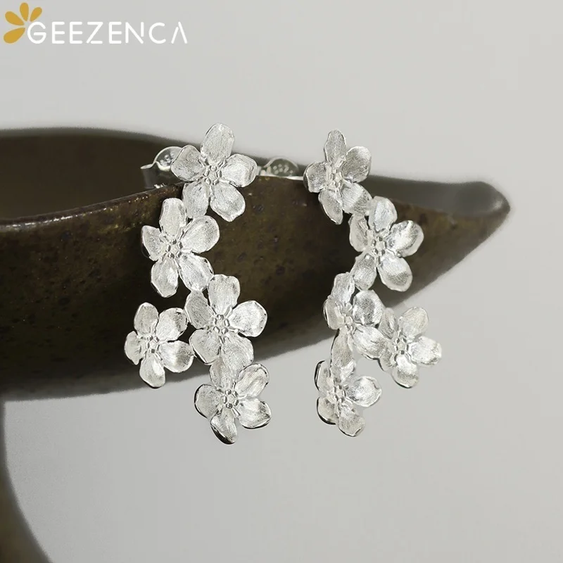 GEEZENCA نحى مجوهرات 925 فضة ثلاثية الأبعاد قرط صغير زهري المرأة لذيذ مصمم العصرية بيان القرط هدية حفلة