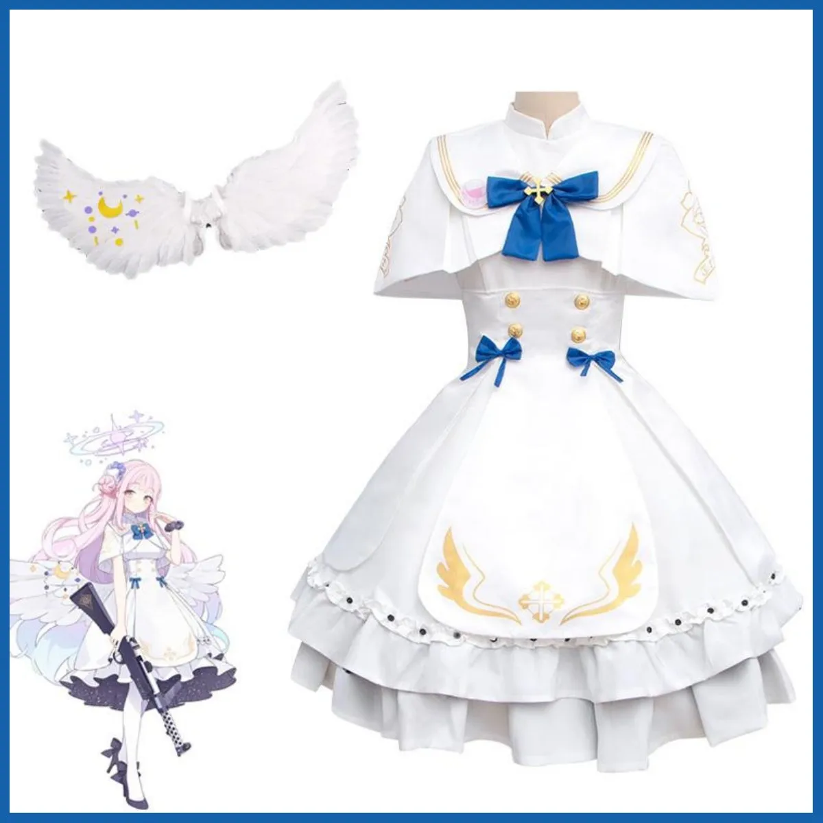 Game Blue Archive Misono Mika Cosplay Costume Wig White Wedding Dress Princess Skirt Wing Shoes Woman Sexy Carnival Party Suit