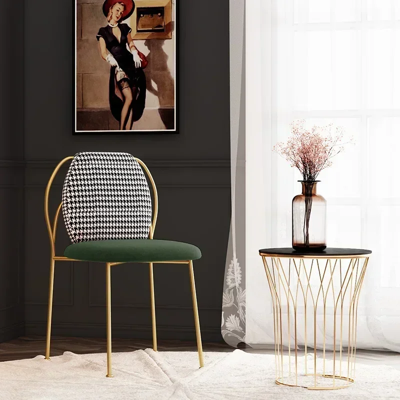 Light Luxury Houndstooth Pattern Chair Modern Personality Style Dressing and Dining Seat for Bedroom and Kitchen Furniture