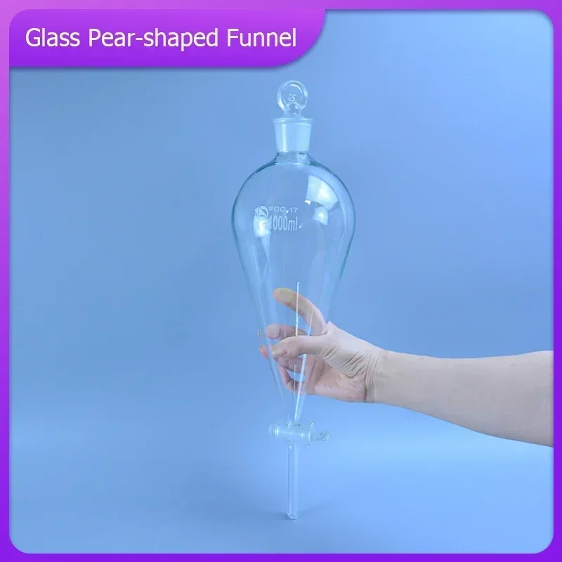 1000ml pear shape separatory funnel,glass pear-shaped funnel,Separatory Funnel squib pear shape with ground-in glass stopper