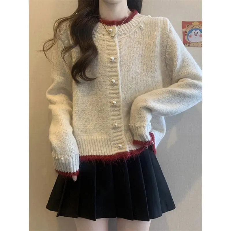 الملابس النسائية النسخة الكورية اللون منعت سترة سترة للنساء ربيع الخريف الحلو مطرز الزينة محبوك