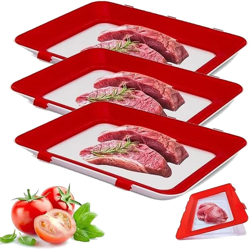 Creative Food Preservation Tray Reusable Stackable Food Tray Safety Plastic Meat Refrigerator Storage Tray Keep Food Fresh