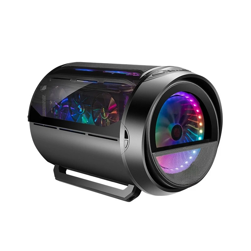 Round Shape Gaming PC Case, Panoramic Transparent Panel, RGB Light, Water Cooling Support