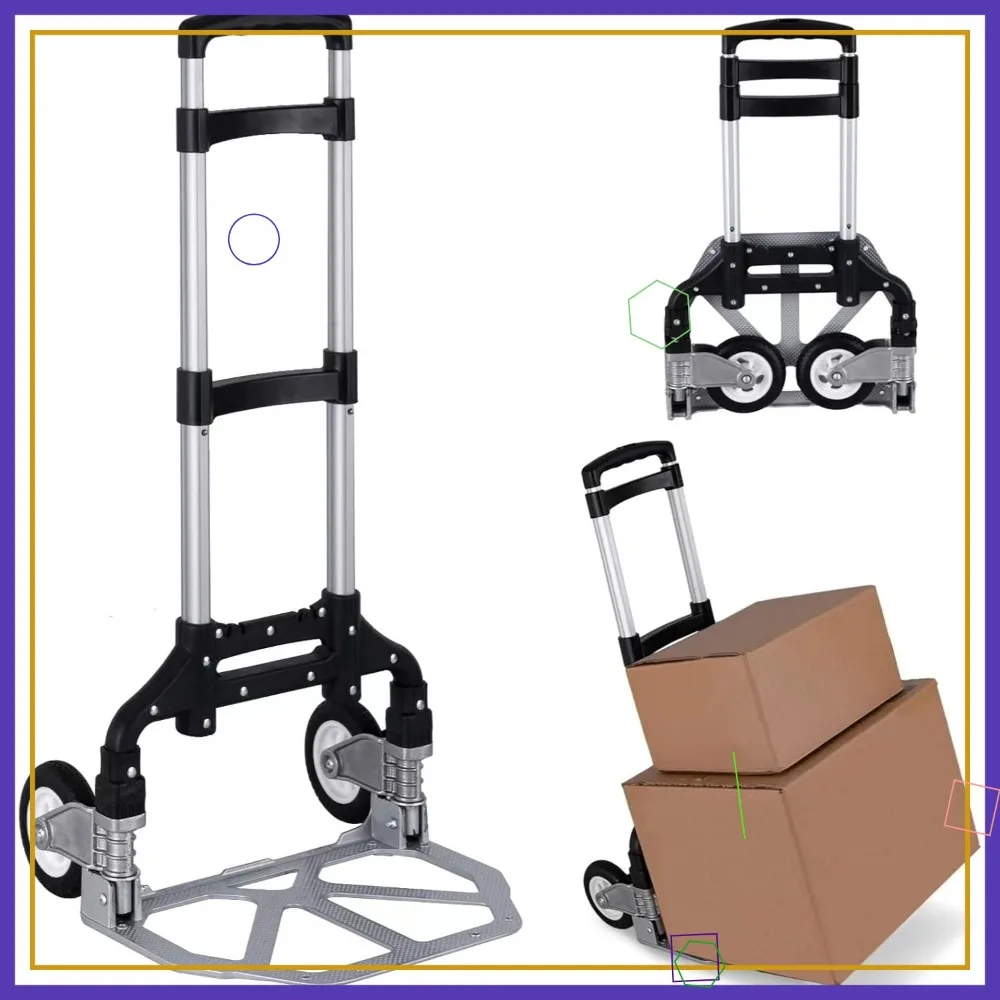 Przenośny składany wózek ręczny z teleskopowym uchwytem, aluminiowy wózek transportowy, udźwig 81 kg, czarna linka elastyczna w zestawie